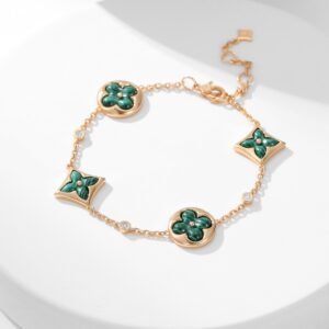 LV Classic Four Flower Peacock Stone 3-Diamond Bracelet (Rose Gold Peacock Stone)