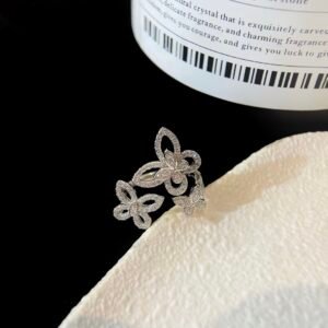 Wild Flower Platinum Trio Butterfly Ring (Colorful White)