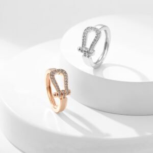 Narrow version full diamond horseshoe buckle ring