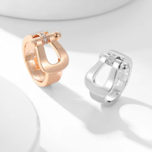 Wide diamond horseshoe buckle ring