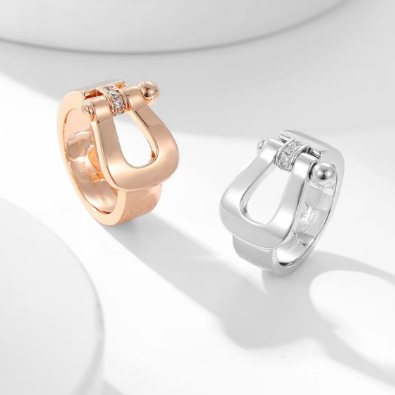 Wide diamond horseshoe buckle ring