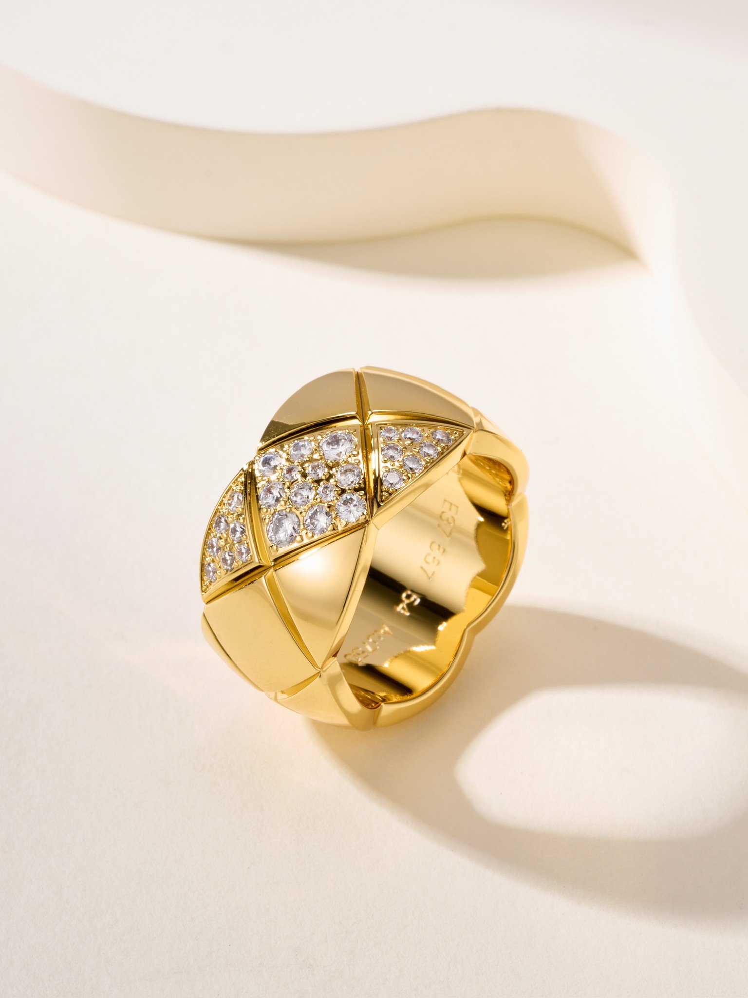 Coco large slanted diamond grid ring (CNC hand set diamond) - Image 7