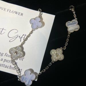 Vintage Alhambra Bracelet with 5 Flower Purple Jadeite Interdiamonds