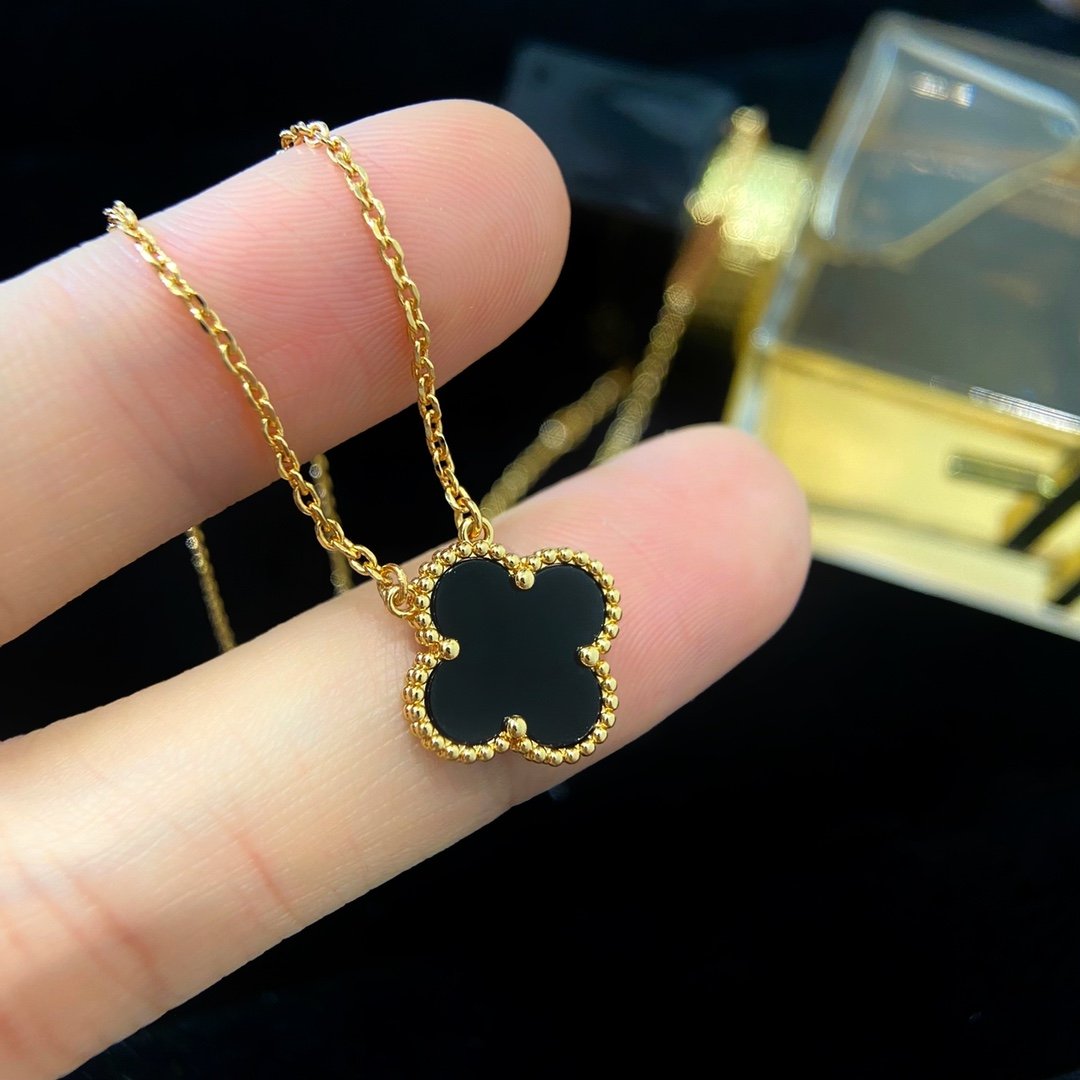 Classic single flower black agate necklace - 图片 3