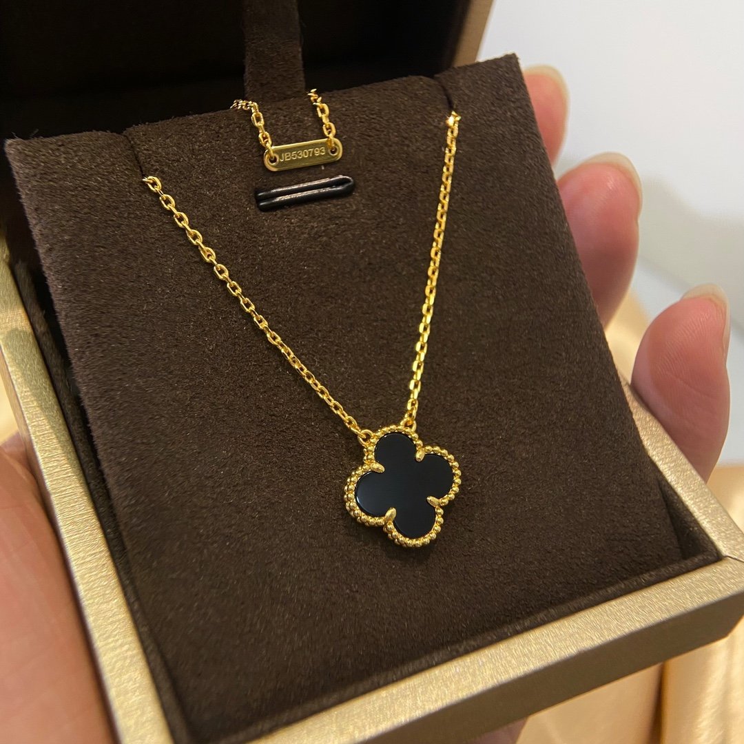 Classic single flower black agate necklace - 图片 4