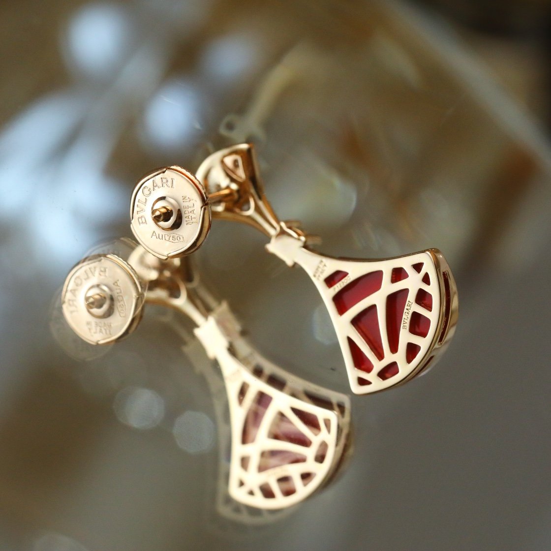 Diagonal diamond studded fan earrings - Image 6