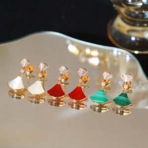 Diagonal diamond studded fan earrings