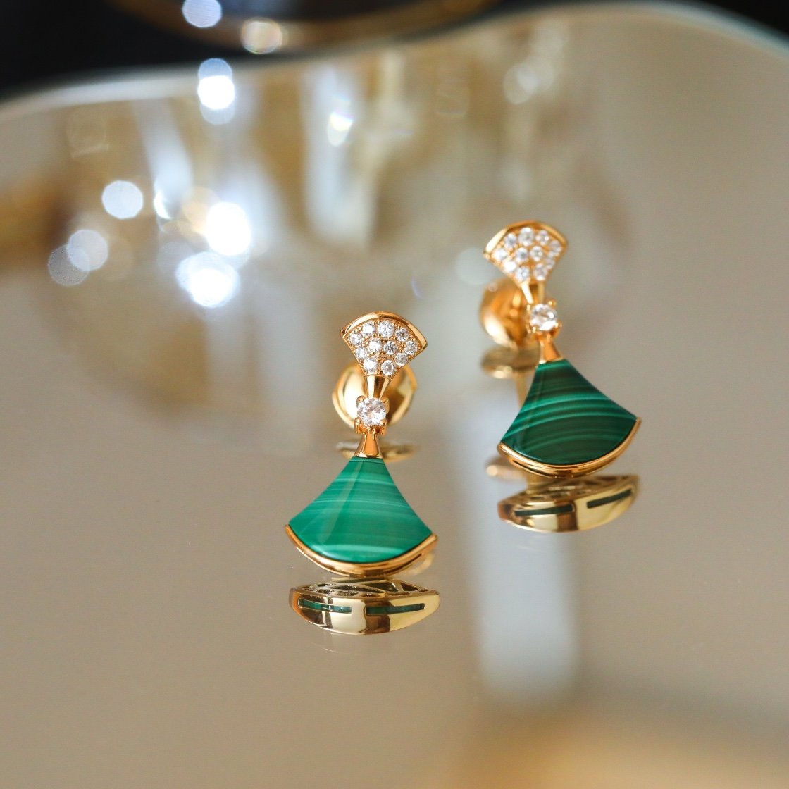 Diagonal diamond studded fan earrings - Image 3