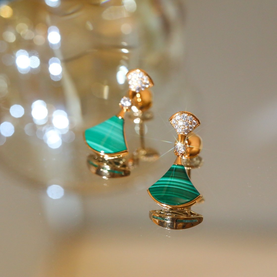 Diagonal diamond studded fan earrings - Image 9