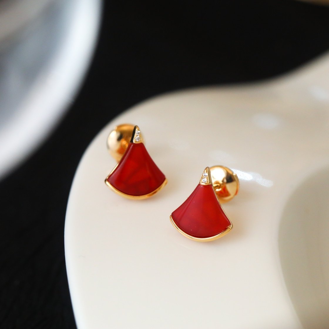 Small fan with white shell mother/red chalcedony/earrings - 图片 7