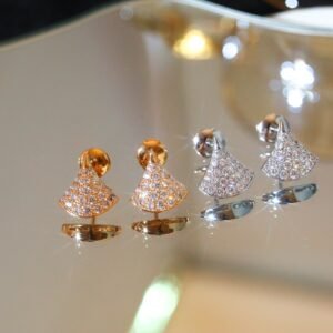 Fan shaped diamond studded earrings