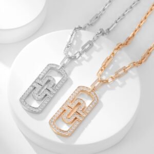 BV large needle shaped artificial chain with diamond inlay necklace