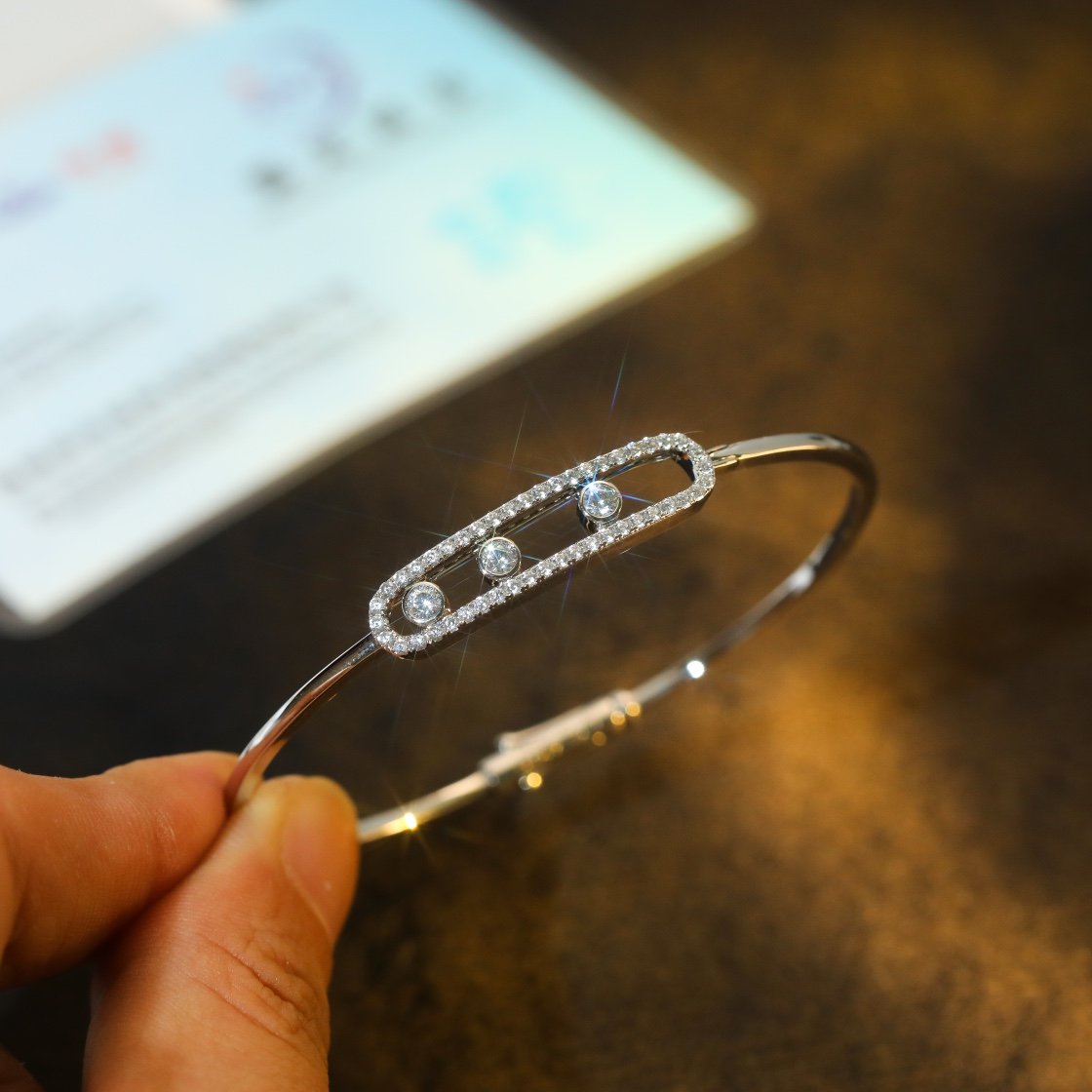 Messica Noa Three Diamond Sliding Bracelet (Color White)