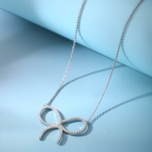 Handmade diamond studded bow necklace