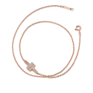 Diamond studded T double chain bracelet